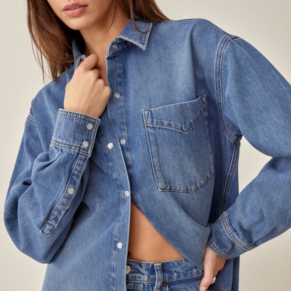 Reformation Blue Denim Button-Down Shirt - Picture 3 of 10